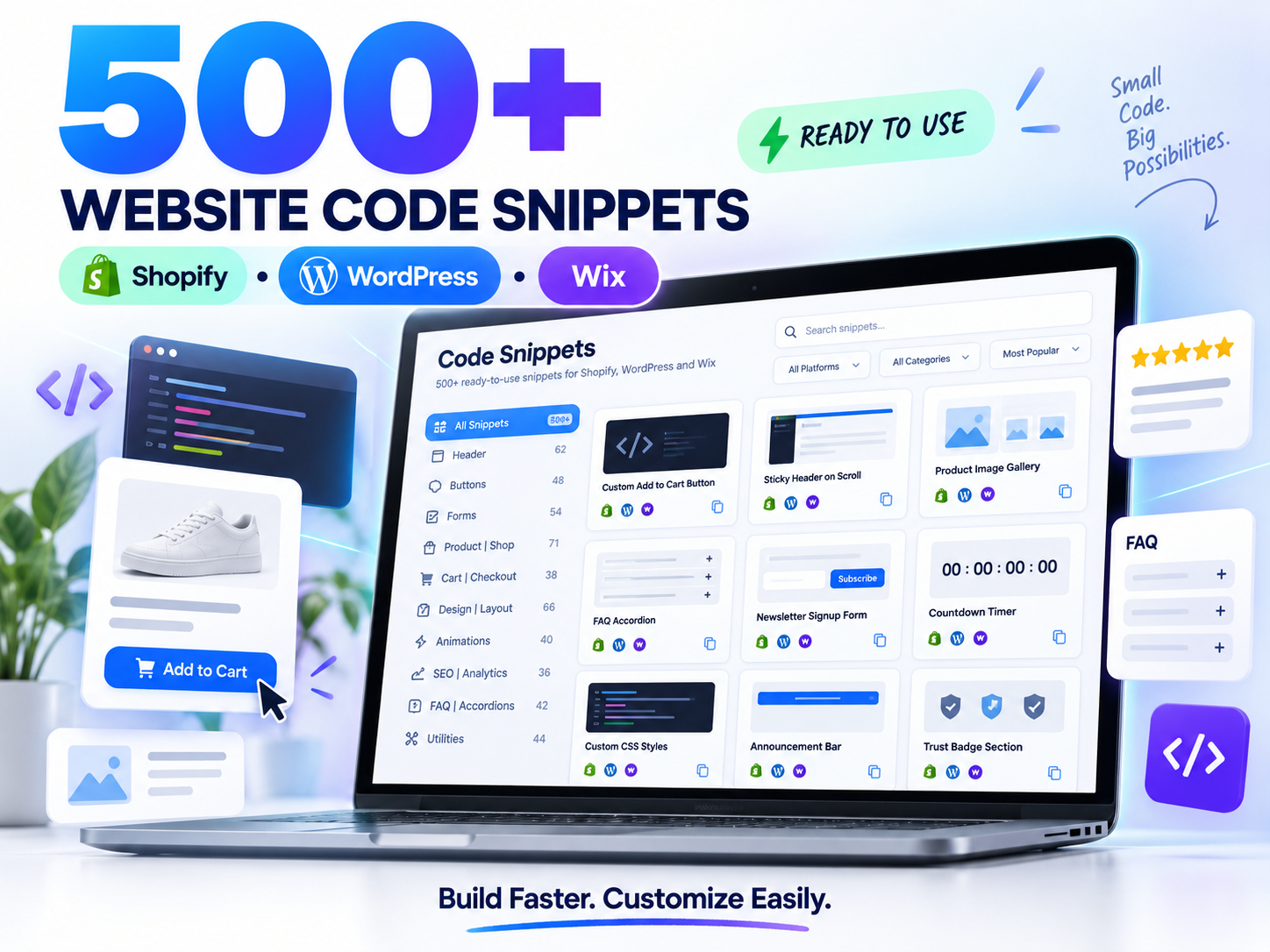 500+ Shopify, WordPress & Wix Code Snippets
